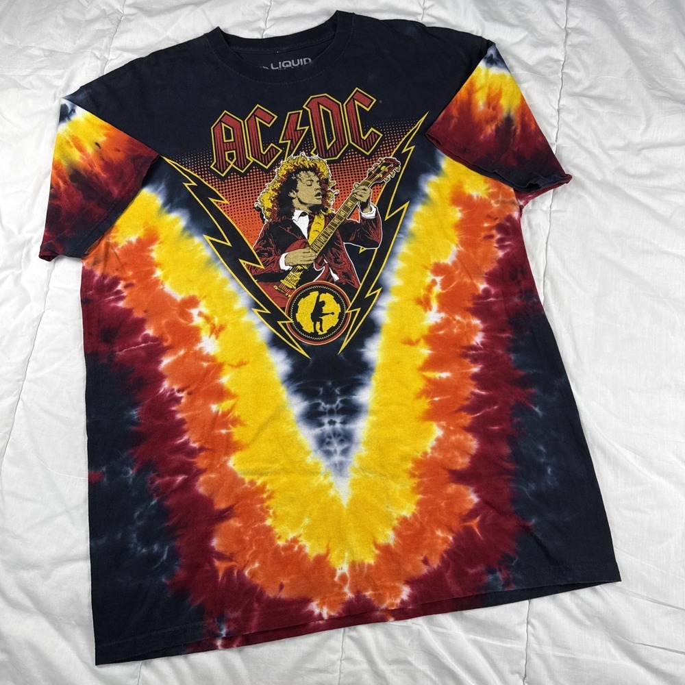 ACDC Tye Dye Liquid Blue Black Red Yellow Shirt Rock Band Tee Guitar sz 2XL